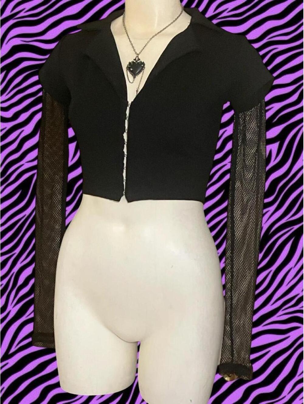 NWOT Dolls Kill x The Craft black mesh long sleeve crop top